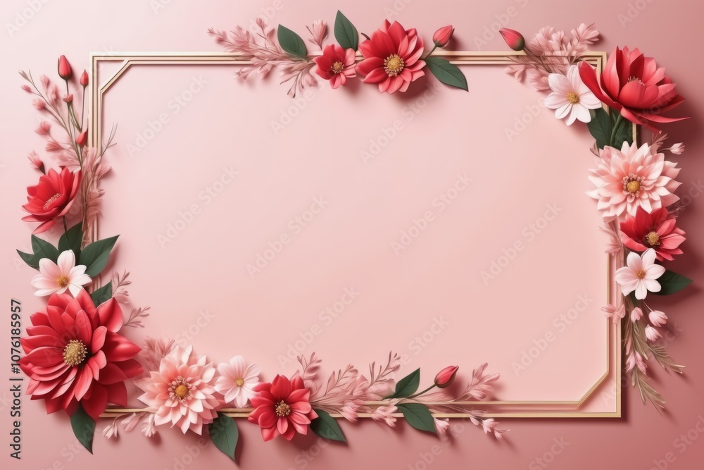 pink framework of flowers for photo or congratulation