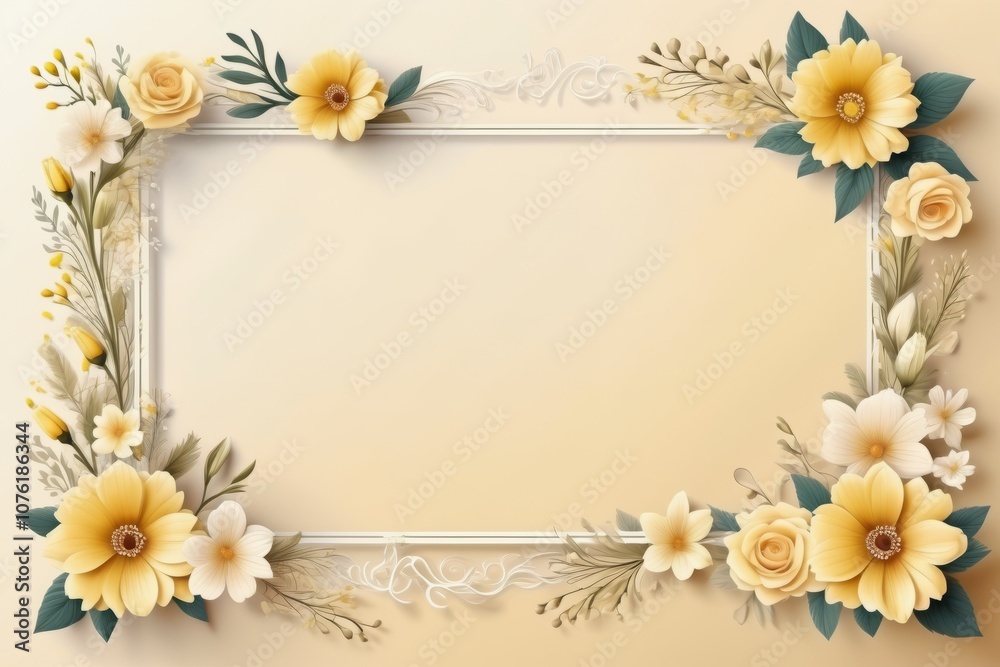 Fototapeta premium yellow framework of flowers for photo or congratulation