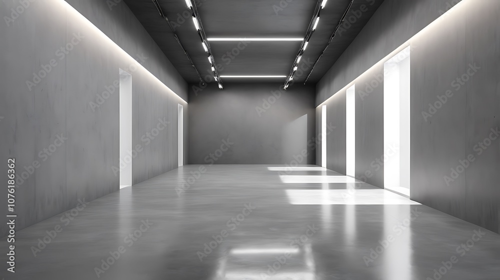 A vacant hall with a shiny concrete floor A vacant hall with a shiny concrete floor