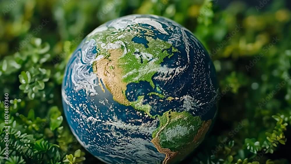 Earth Globe Surrounded by Green Leaves, world, planet, nature, environment, sustainability