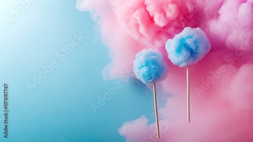 Modern and stylish cotton candy business design captured in a vibrant setting, perfect for displaying the essence of a cotton candy venture. Includes space for custom text.