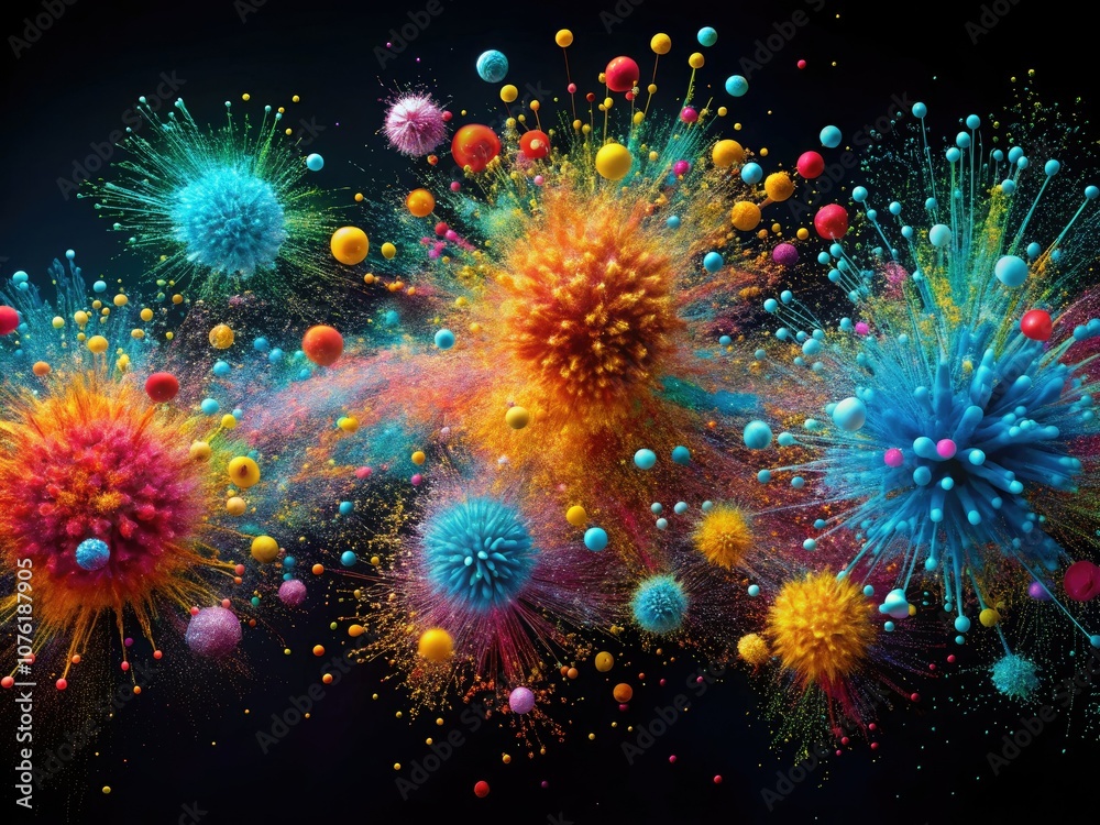 Fototapeta premium Abstract Viral Transmission in Air - Colorful Minimalist Particles Depiction, Long Exposure Photography of Infection Spread, Conceptual Art, Modern Design, Dynamic Flow of Energy