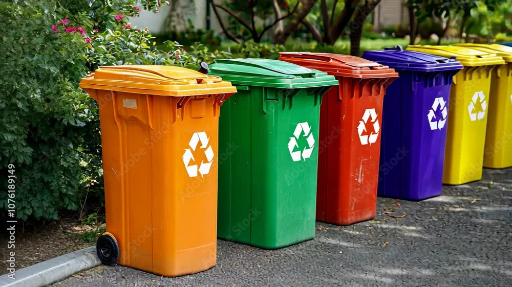 Colorful Recycling Bins, trash cans, garbage cans, waste, environment, green Colorful Recycling Bins, trash cans, garbage cans, waste, environment, green
