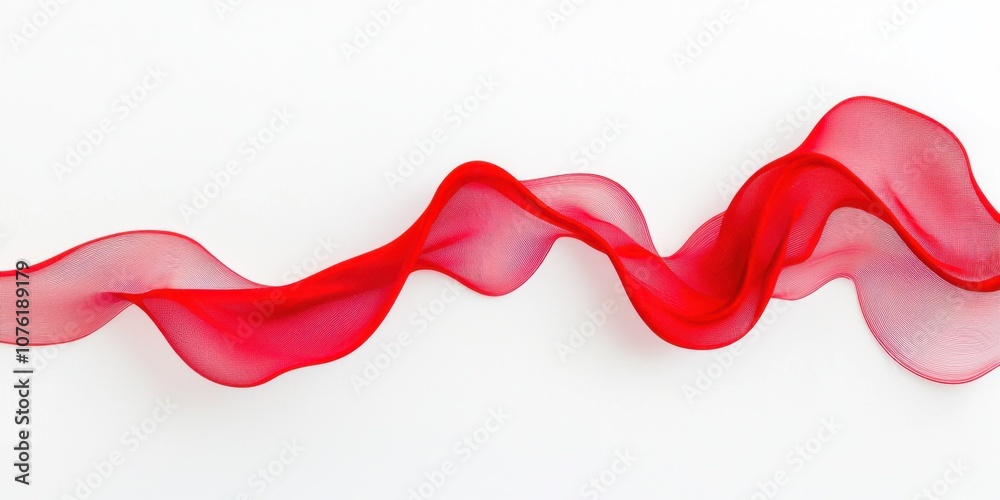 Fototapeta premium A flowing, sheer red ribbon twists elegantly against a white background, embodying a sense of grace and beauty.