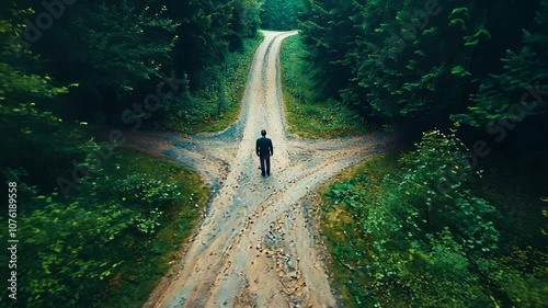 Man at a Crossroads in the Forest, decision, choice, path, direction, uncertainty