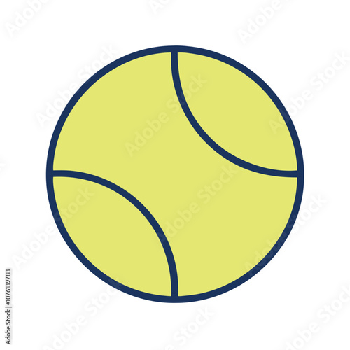 tennis ball with white curved lines, representing a sports equipment symbol for tennis games, tennis ball vector icon.