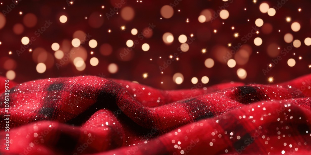 A cozy red fabric with sparkling bokeh lights creates a warm, festive atmosphere, perfect for holiday-themed decor. A cozy red fabric with sparkling bokeh lights creates a warm, festive atmosphere, perfect for holiday-themed decor.