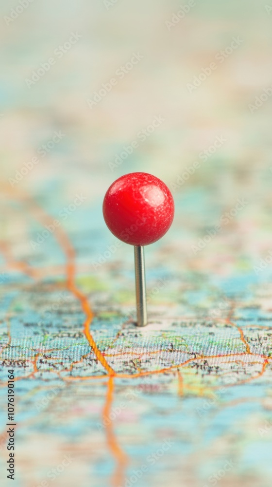A red location pin highlights a designated area on a detailed map indicating various geographical features and routes A red location pin highlights a designated area on a detailed map indicating various geographical features and routes