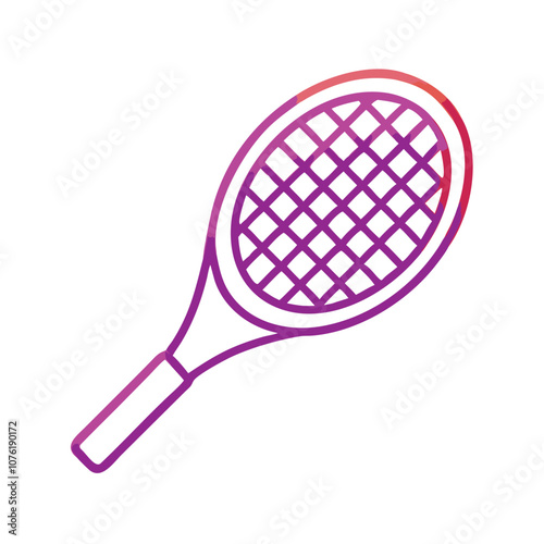 Tennis racket vector icon illustration, Colorful vector icon of a tennis racket, commonly used in sports for playing tennis matches and recreational activities.
