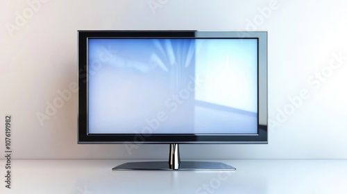 A stylish modern television is showcased prominently against a white backdrop  highlighting its elegant design and features