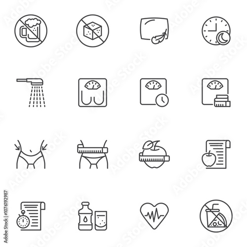 Weight loss line icons set
