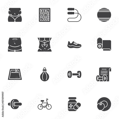 Sport and weight loss vector icons set