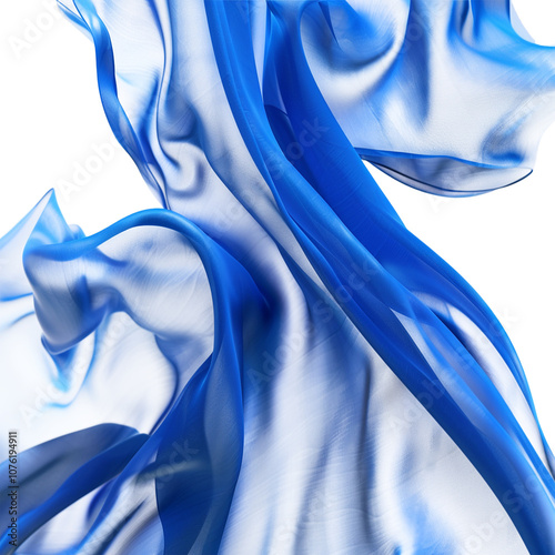 Blue silk scarf floating in the air on isolated background