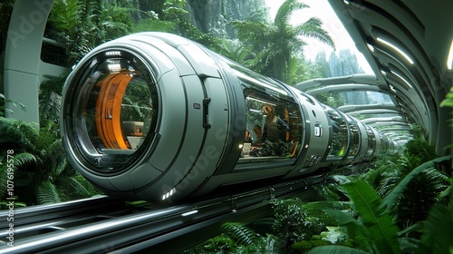 Futuristic High-Speed Train in Lush Environment