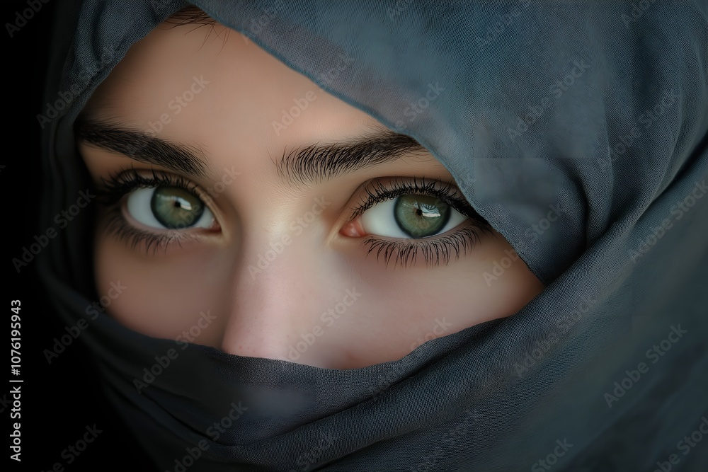 Headshot portrait of a woman in a hijab, showcasing her beautiful eyes and serene expression, with soft lighting highlighting her elegance and cultural pride Headshot portrait of a woman in a hijab, showcasing her beautiful eyes and serene expression, with soft lighting highlighting her elegance and cultural pride