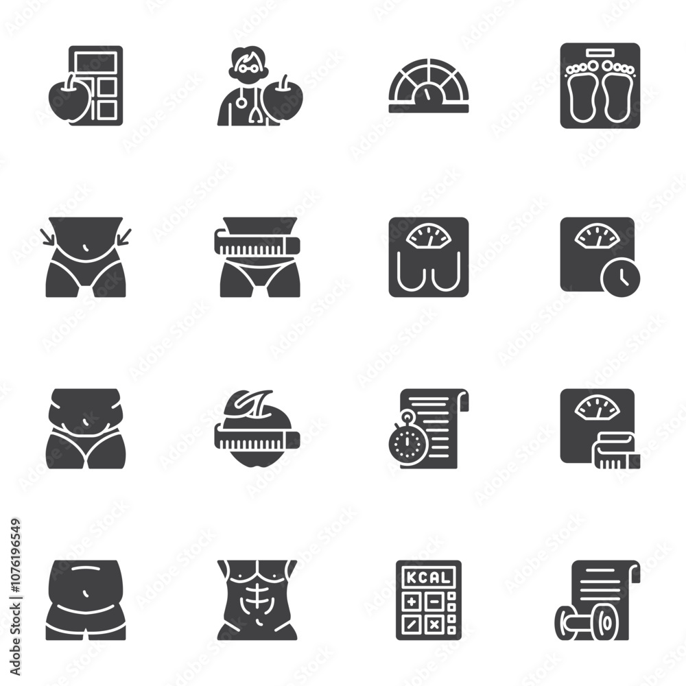 Weight loss related vector icons set Weight loss related vector icons set