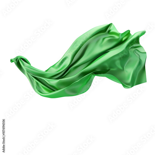 Flying green silk fabric isolated on transparent background