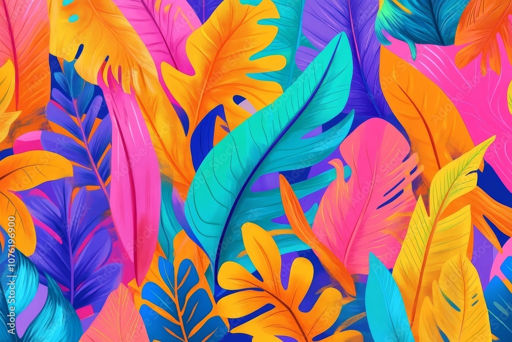 Generative AI Art: Colorful Tropical Leaf Patterns Generative AI Art: Colorful Tropical Leaf Patterns