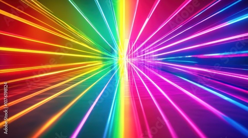 Vibrant, colorful laser beams creating a dynamic light show in a modern setting.