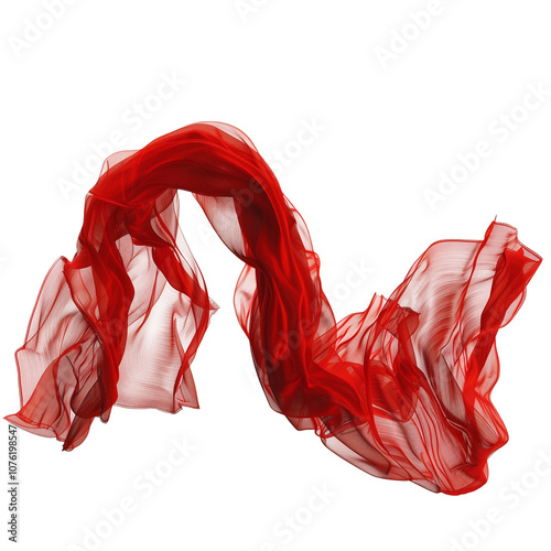 Flying red fabric textile in wind air isolated on transparent background