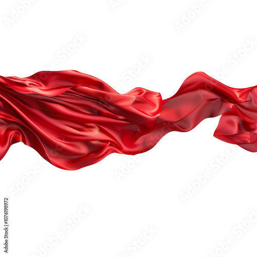 Wavy flying red silk fabric isolated backgrond