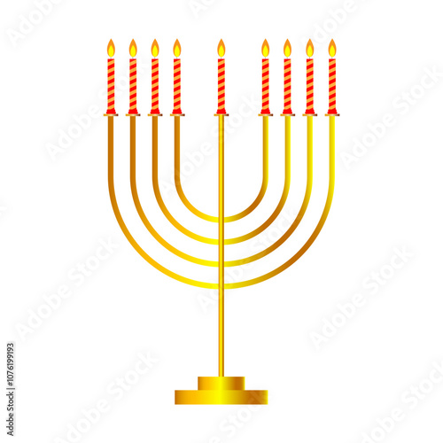 Vector illustration of Hanukkah lampstand in golden color on transparent background