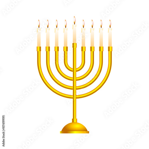 Vector illustration of Hanukkah lampstand in golden color on transparent background