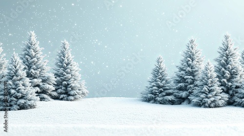 Snow-Covered Evergreen Trees in a Wintery Landscape