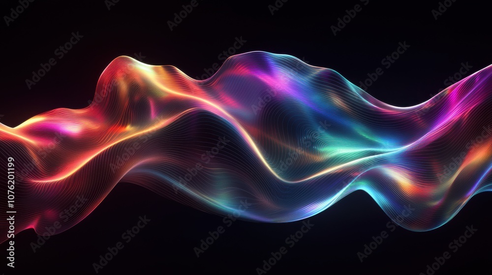 A vibrant wave of colorful light patterns creating a fluid and dynamic abstract design. A vibrant wave of colorful light patterns creating a fluid and dynamic abstract design.