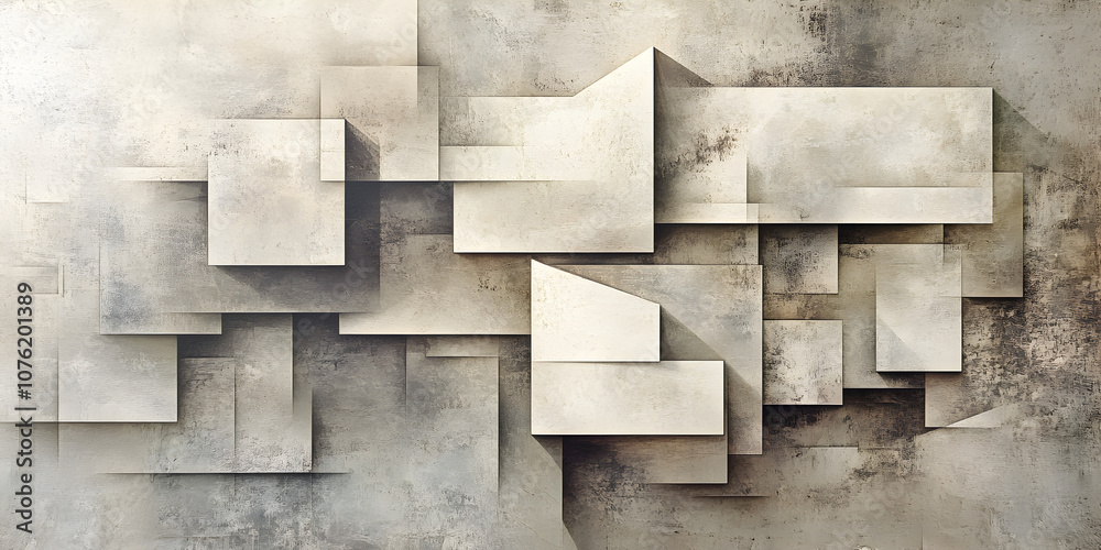 Abstract Beige Cubism: A textured interplay of off-white and beige geometric shapes creating a modern, abstract composition.  The interplay of light and shadow adds depth and visual interest. 