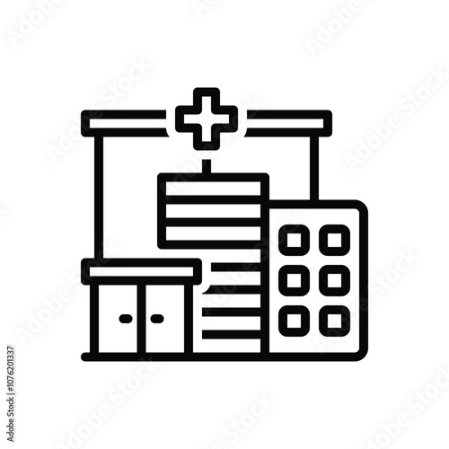 Black line icon for hospital