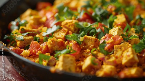 A close up shot of a gourmet fast food tofu scramble