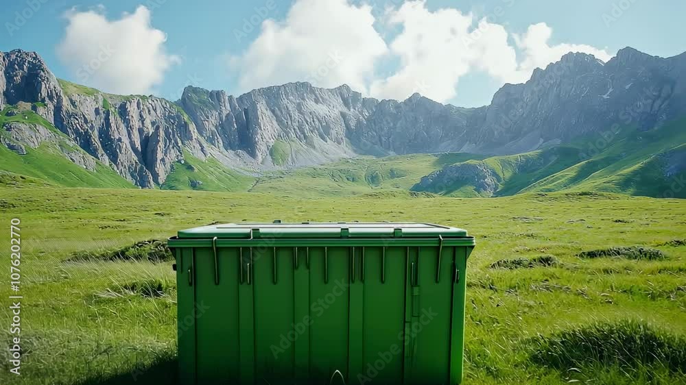 Green Storage Box in Mountain Meadow, mountains, grass, green grass, field, green field Green Storage Box in Mountain Meadow, mountains, grass, green grass, field, green field
