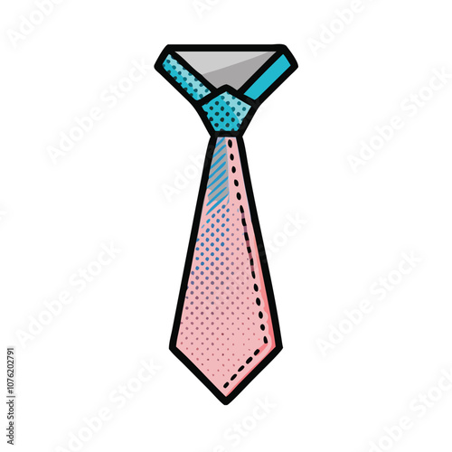 Pink and blue dotted necktie vector icon, Vector illustration of a necktie with pink and blue colors, featuring a dotted pattern, symbolizing stylish and modern fashion.
