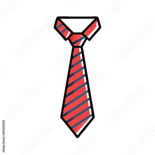 Striped red necktie vector icon, Colorful vector icon of a red striped necktie, representing business, fashion, and formal attire for professional settings.
