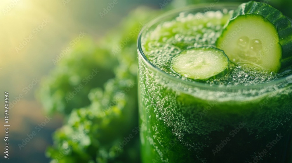 Close-up of a Glass of Green Smoothie with Cucumber Slices Close-up of a Glass of Green Smoothie with Cucumber Slices
