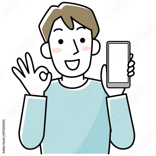 スマホを持ってOKサインをする男性のイラスト