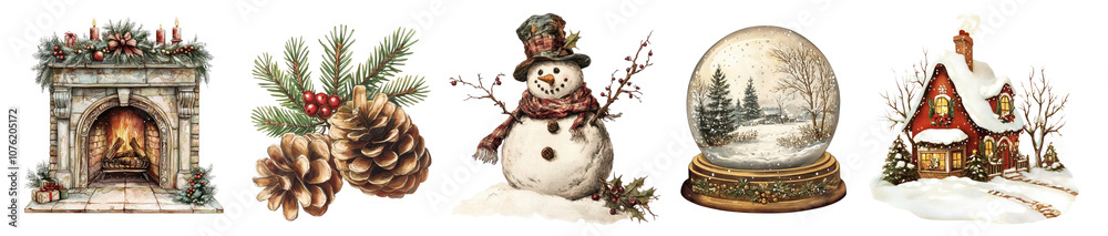 Christmas illustration png cut out element set Christmas illustration png cut out element set