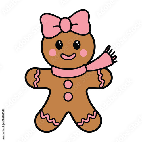 Cute Gingerbread Girl with Pink Bow and Scarf