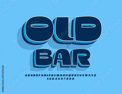 Vector retro signboard Old Bar. Exclusive 3D Font. Stylish Isometric Alphabet Letters and Numbers set. 