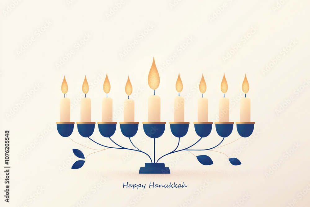 Minimalist illustration of a Hanukkah menorah with nine lit candles and Minimalist illustration of a Hanukkah menorah with nine lit candles and