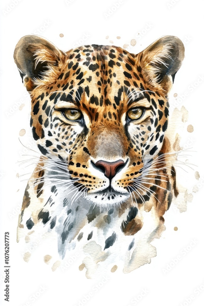 Obraz premium A detailed portrait of a classic leopard showcasing its striking features against a soft, natural backdrop. Generative AI