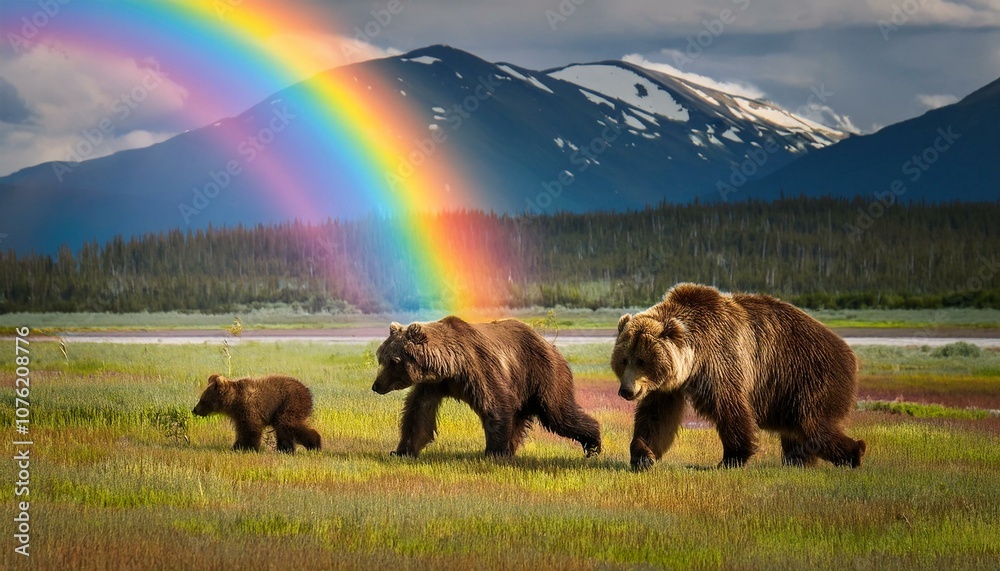 beautiful bear in the jungle with rainbow beautiful bear in the jungle with rainbow