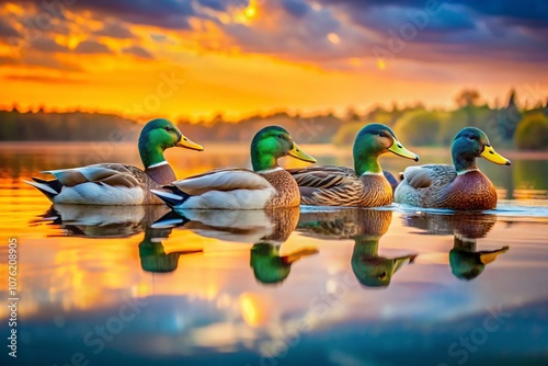 Capture ducks on water, aligning them off-center, using the rule of thirds for dynamic composition. photo