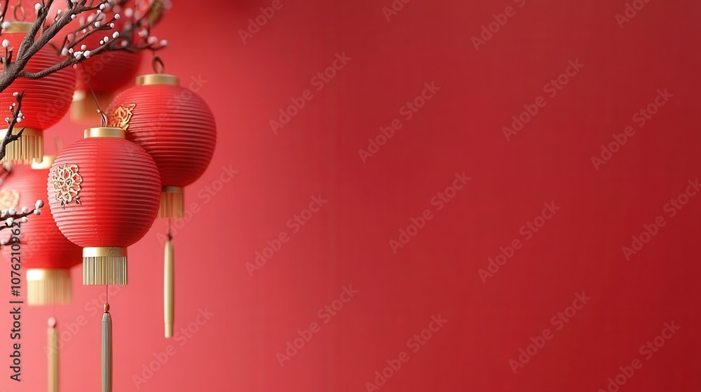 Red Lanterns with Gold Trim on Red Background Red Lanterns with Gold Trim on Red Background