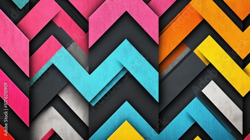 Colorful zigzag patterns in vibrant hues create a dynamic and modern abstract background. photo