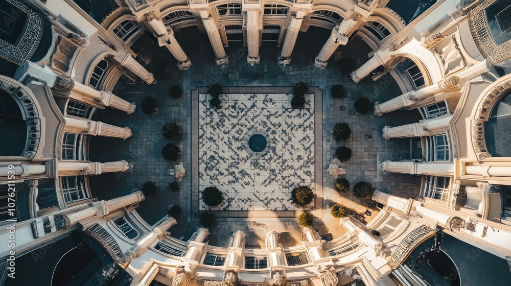 Obraz premium Aerial View of Elegant Courtyard with Pillars