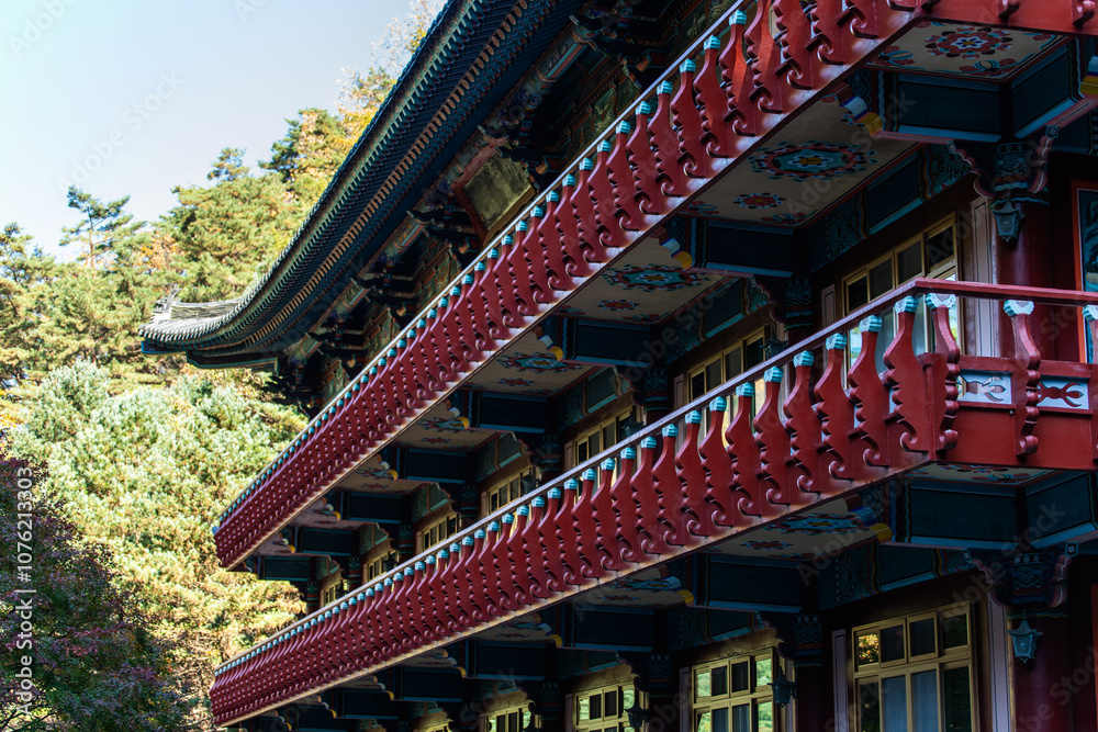 the exterior of the multi-floored building in the Buddhist temple the exterior of the multi-floored building in the Buddhist temple