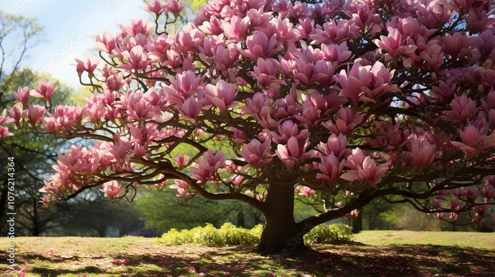 A photo of a magnolia tree in bloom A photo of a magnolia tree in bloom
