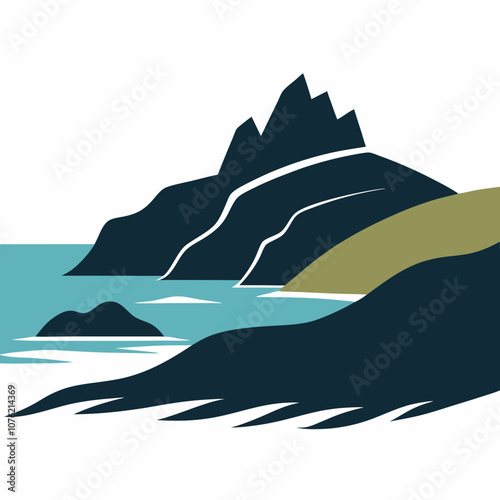 Costal hills silhouette vector illustration on white background